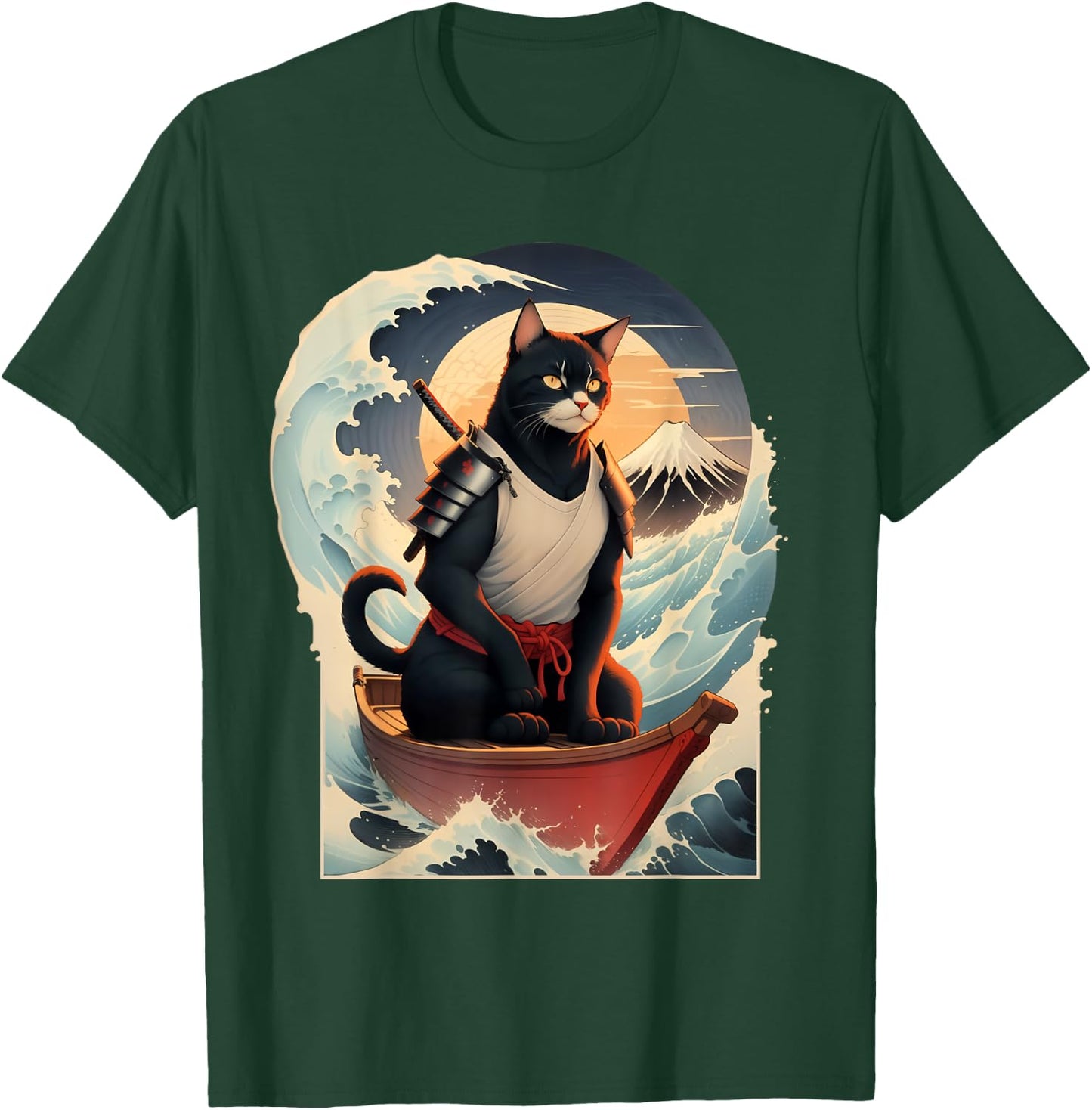 Japanese Samurai Cat Men Women Girls Kids T-Shirt - T-Shirt | Forest