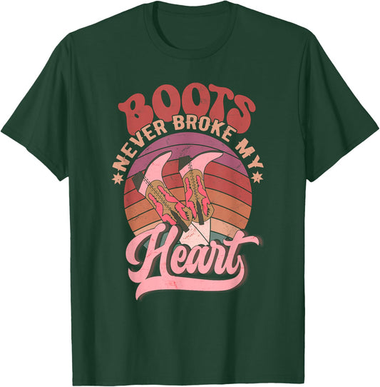 Howdy Valentines Boots Never Broke My Heart Western Cowgirl T-Shirt - T-Shirt | Forest