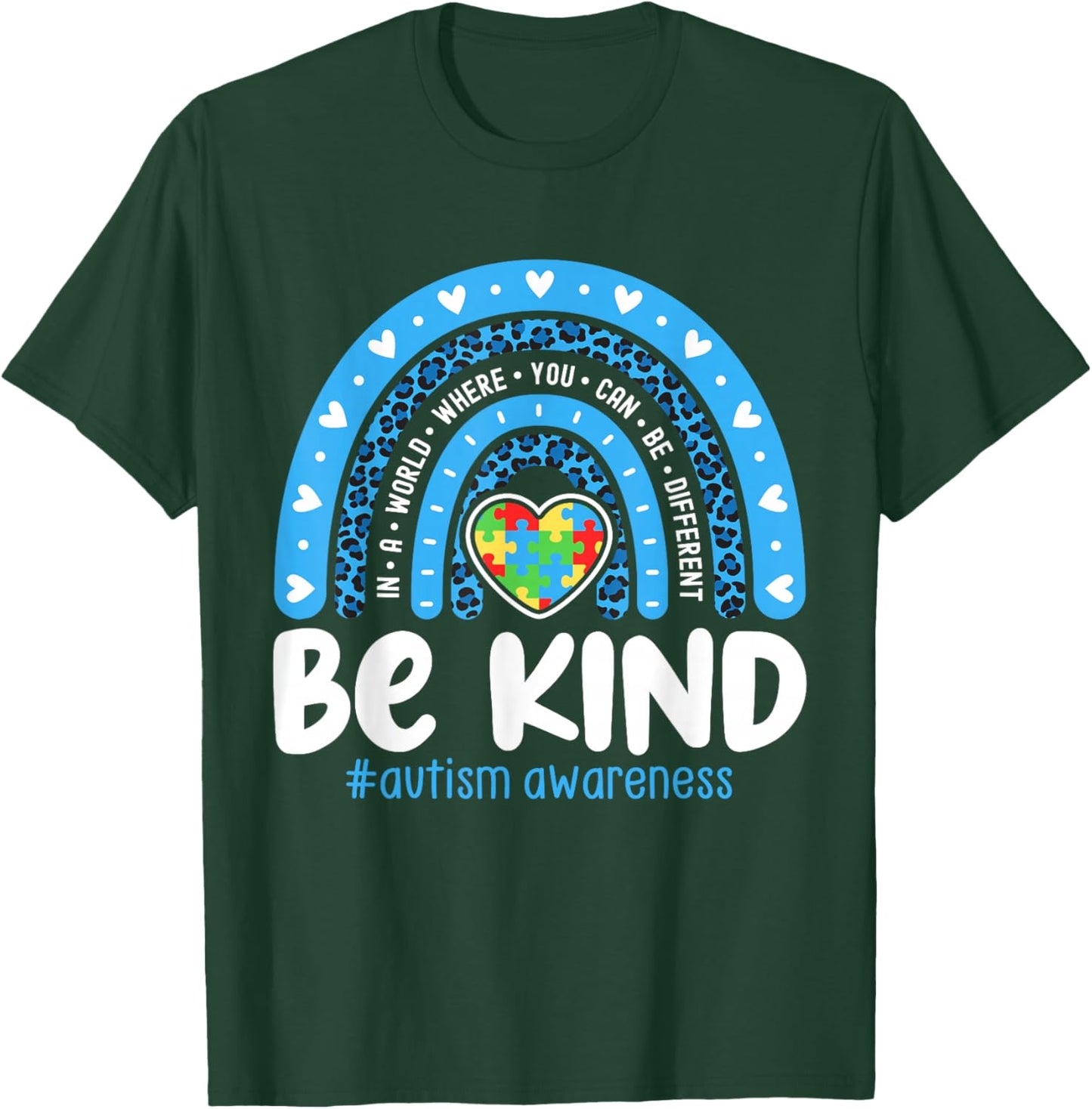 Autism Awareness Rainbow in April We Wear Blue Ribbon Autism Small T-Shirt - T-Shirt | Forest
