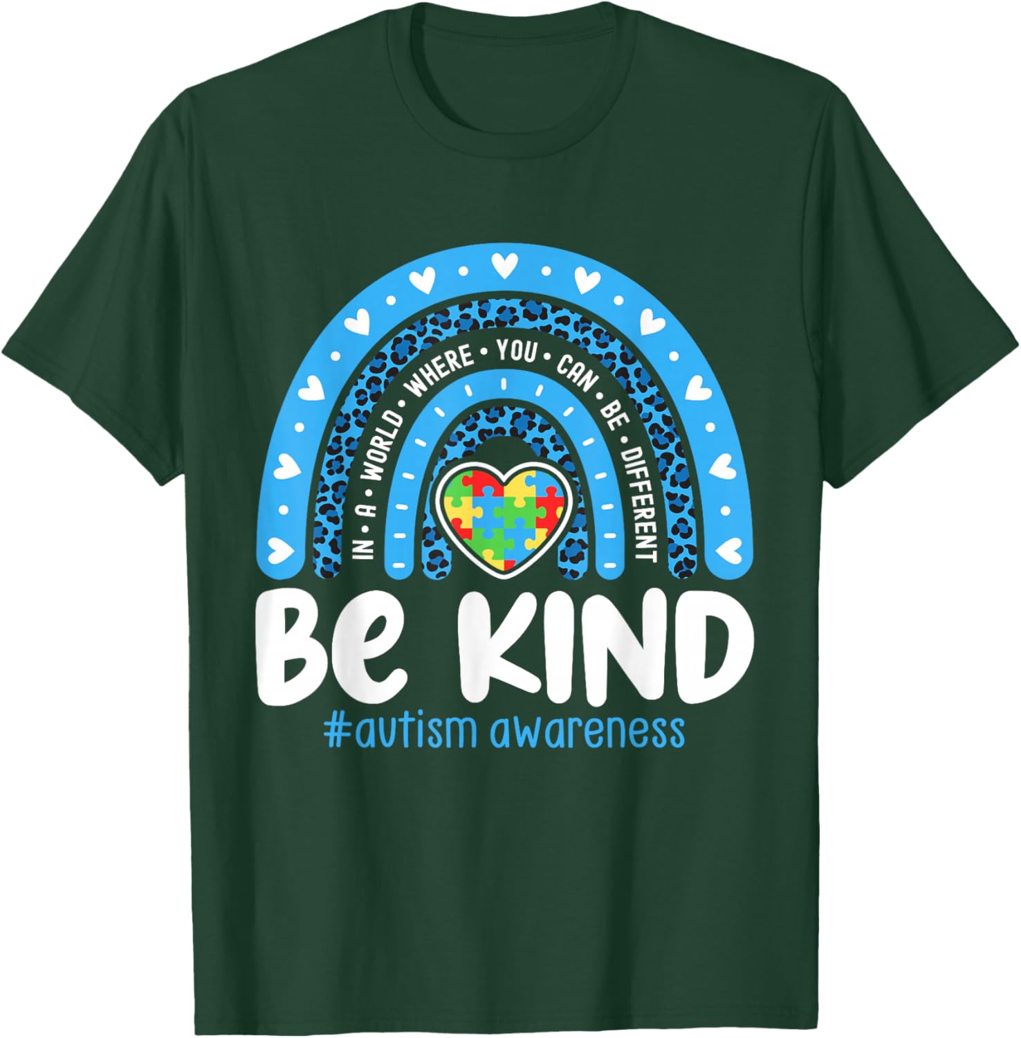 Autism Awareness Rainbow in April We Wear Blue Ribbon Autism Small T-Shirt - T-Shirt | Forest
