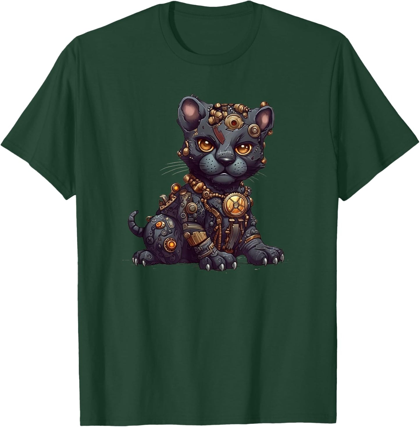 Panther in steampunk mechanical gear, vibrant feline T-Shirt - T-Shirt | Forest
