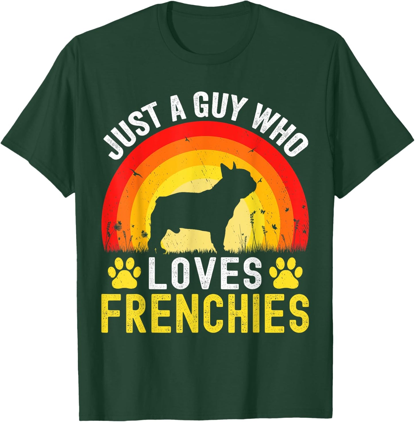 Just A Guy Who Loves Frenchies Retro Vintage Frenchie Dog T-Shirt - T-Shirt | Forest