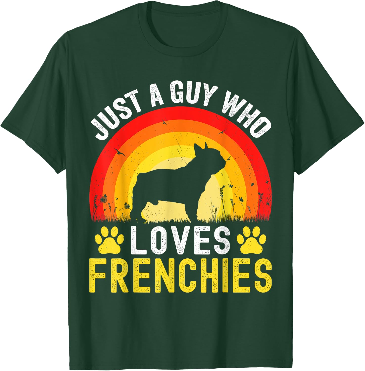 Just A Guy Who Loves Frenchies Retro Vintage Frenchie Dog T-Shirt - T-Shirt | Forest