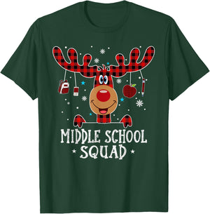 Middle School Squad Plaid Reindeer Santa Teacher Christmas Women Kids T-Shirt - T-Shirt | Forest
