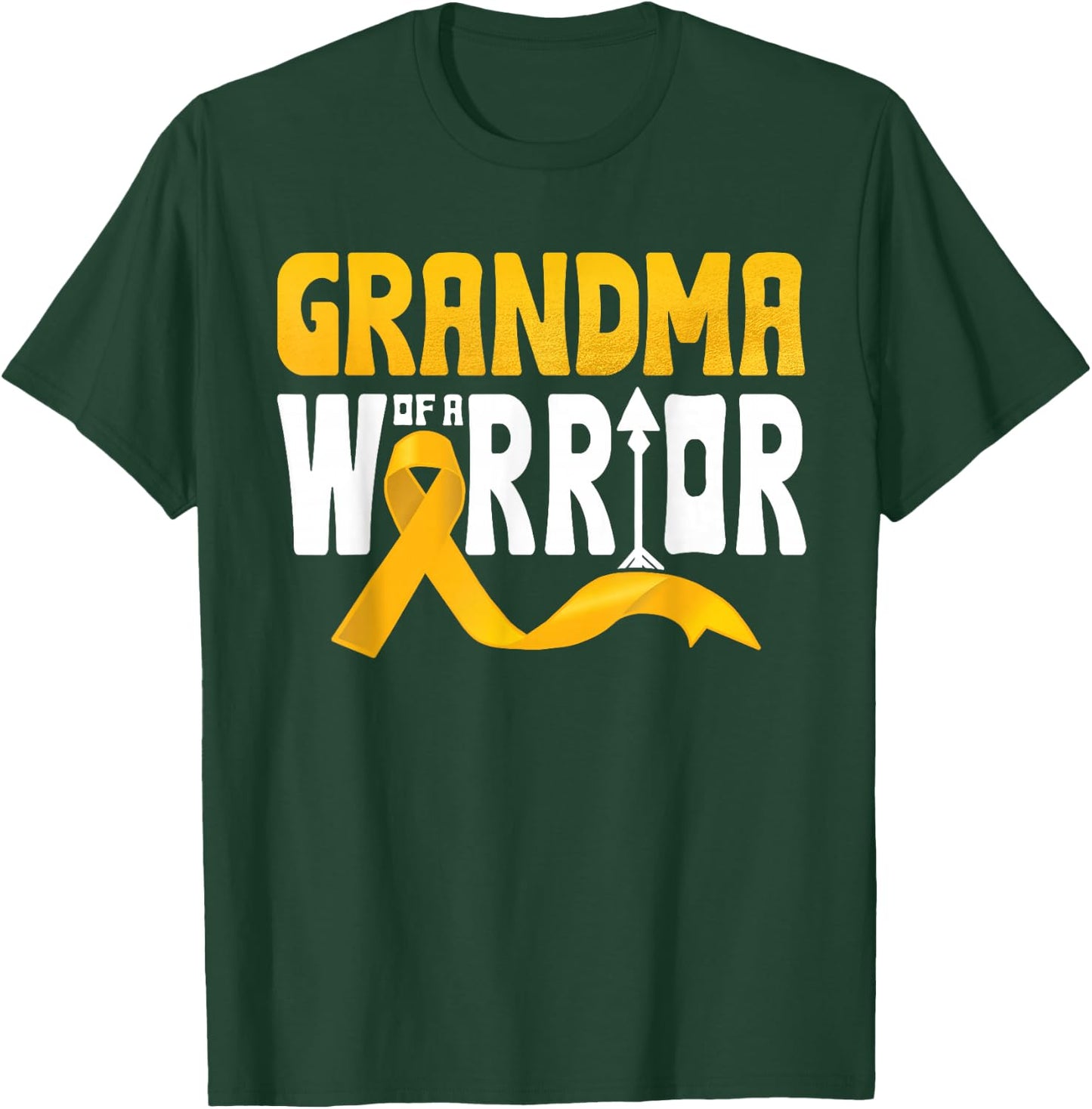 Grandma Of A Warrior Childhood Cancer Awareness Gold Ribbon T-Shirt - T-Shirt | Forest