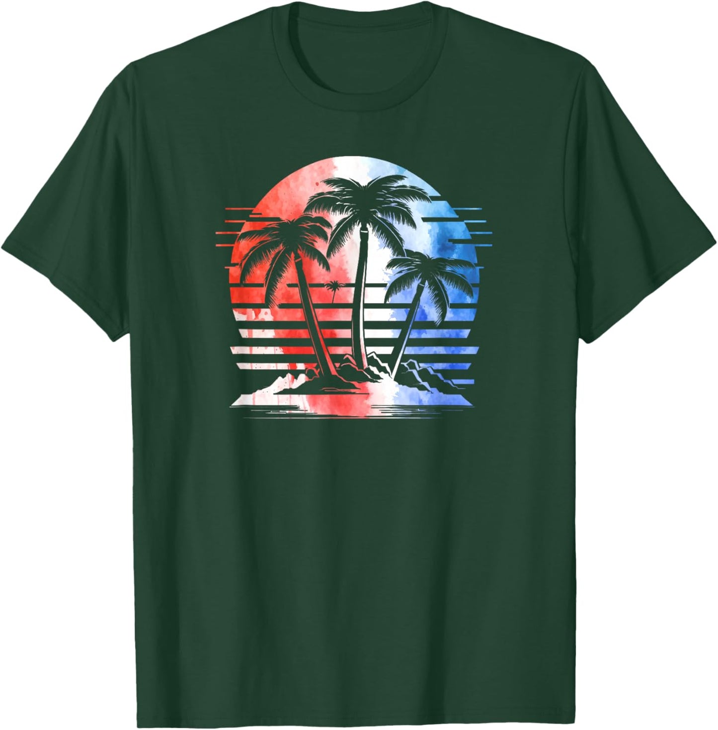 Red White Blue Retro Beach Palm Trees 4th of July Patriotic T-Shirt - T-Shirt | Forest