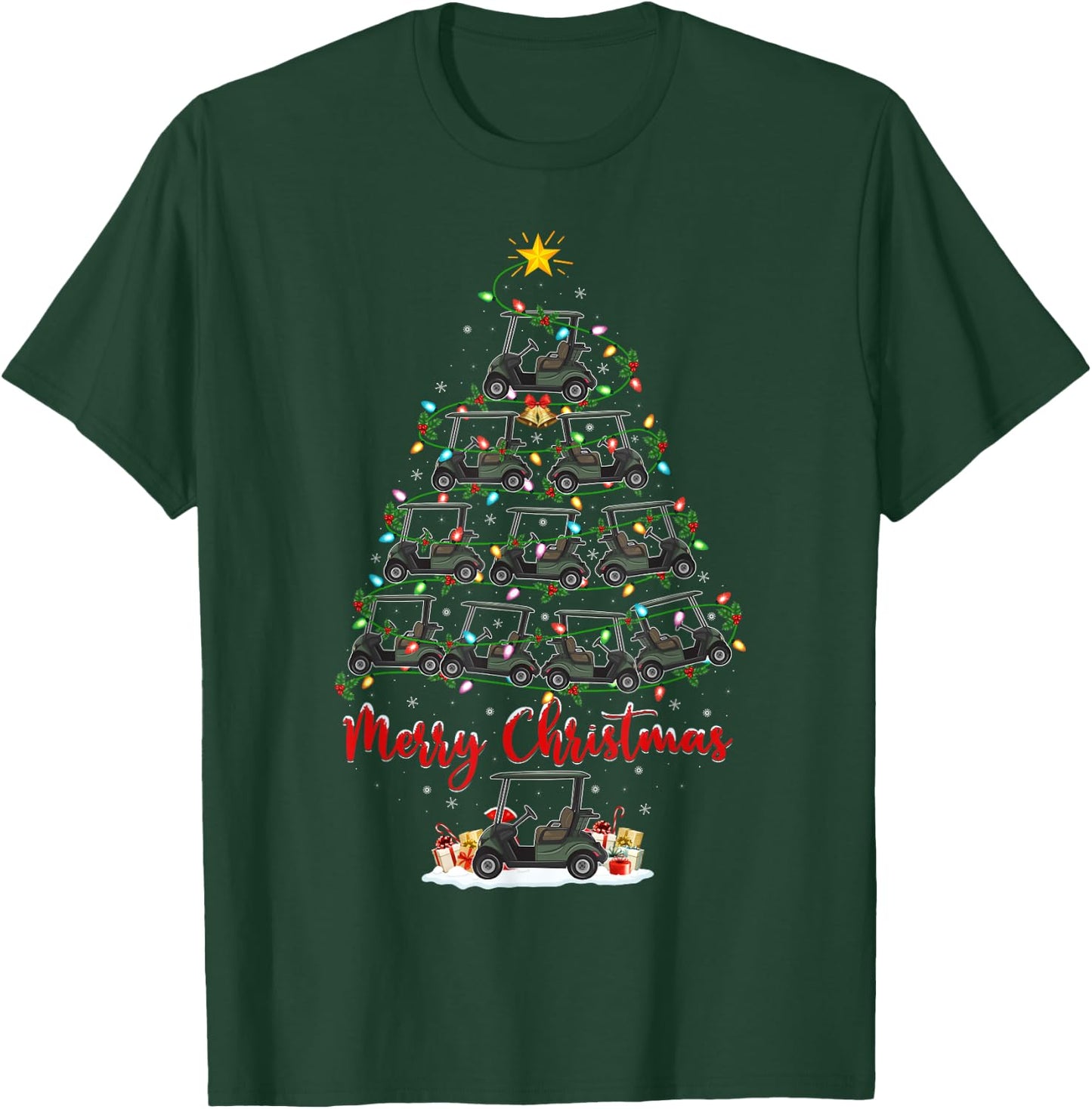 Golf Cart Lover Xmas Lighting Santa Golf Cart Christmas Tree T-Shirt - T-Shirt | Forest