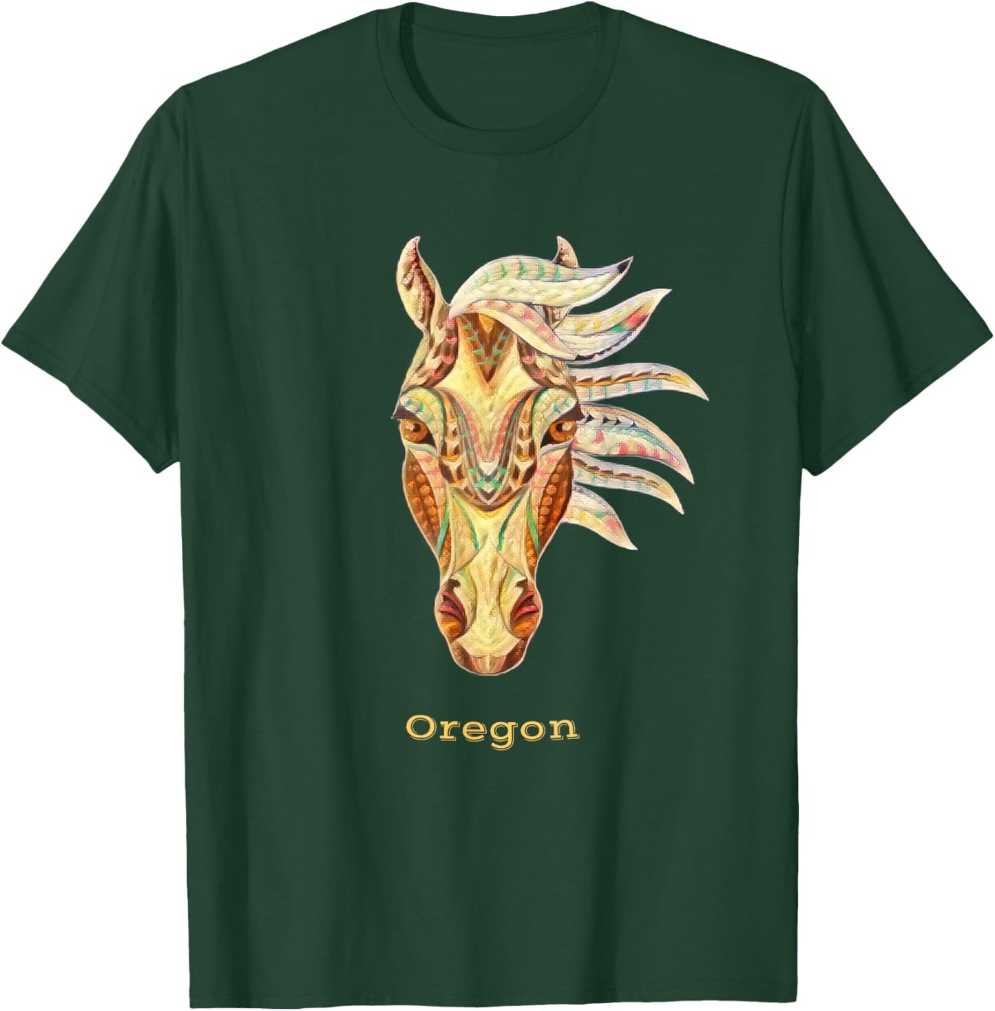 Oregon Colorful Horse Tribal Native American Geometric T-Shirt - T-Shirt | Forest