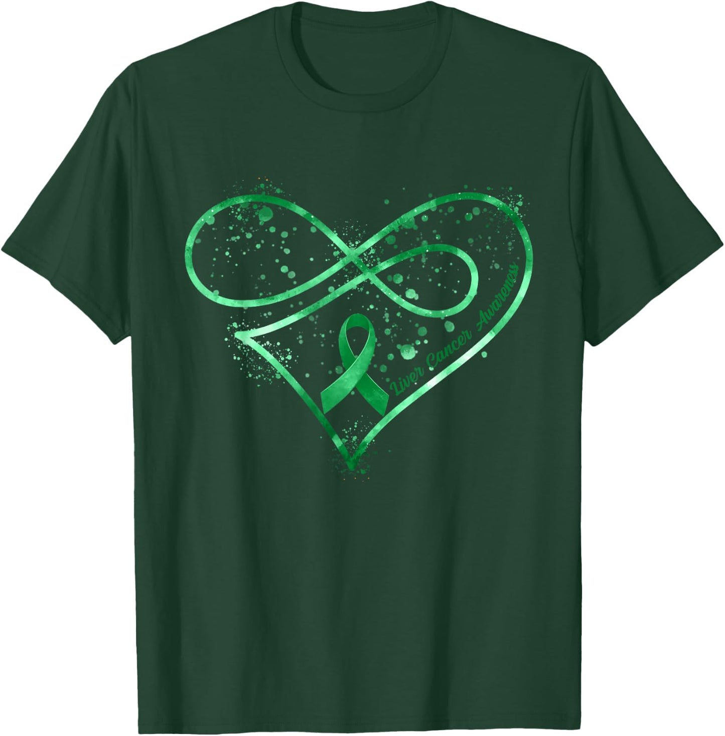 Emerald Green Ribbon Heart Liver Cancer Awareness Fighter T-Shirt - T-Shirt | Forest