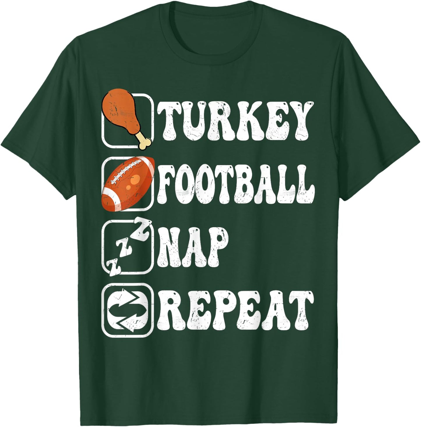 Happy Thanksgiving Football Turkey Nap Repeat Groovy Retro T-Shirt - T-Shirt | Forest