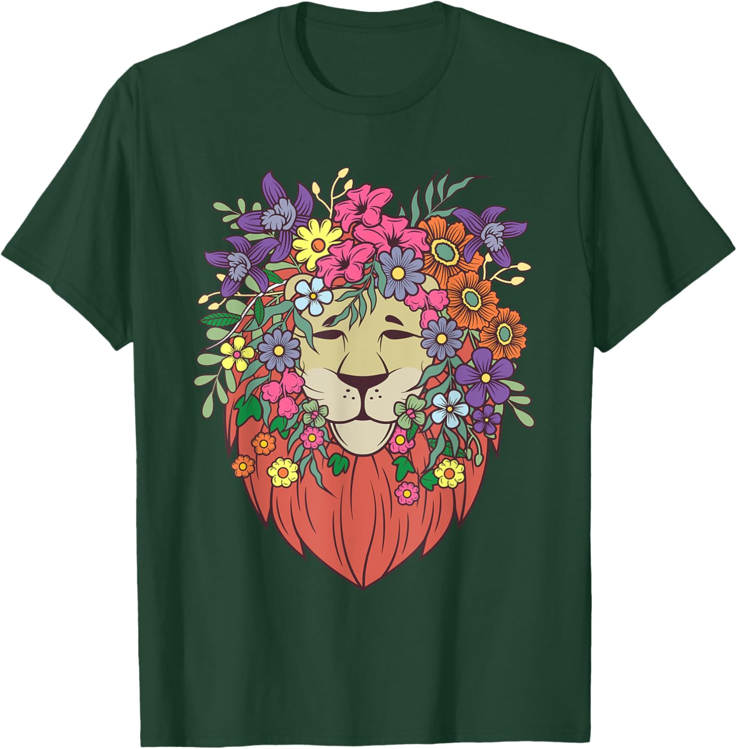 Funny Indie Style Lion Flowers Cute Hipster Outfit Men Women T-Shirt - T-Shirt | Forest