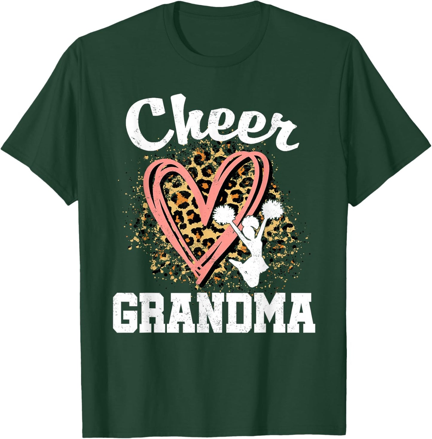 Cheer Grandma Leopard Heart Cheerleader T-Shirt - T-Shirt | Forest