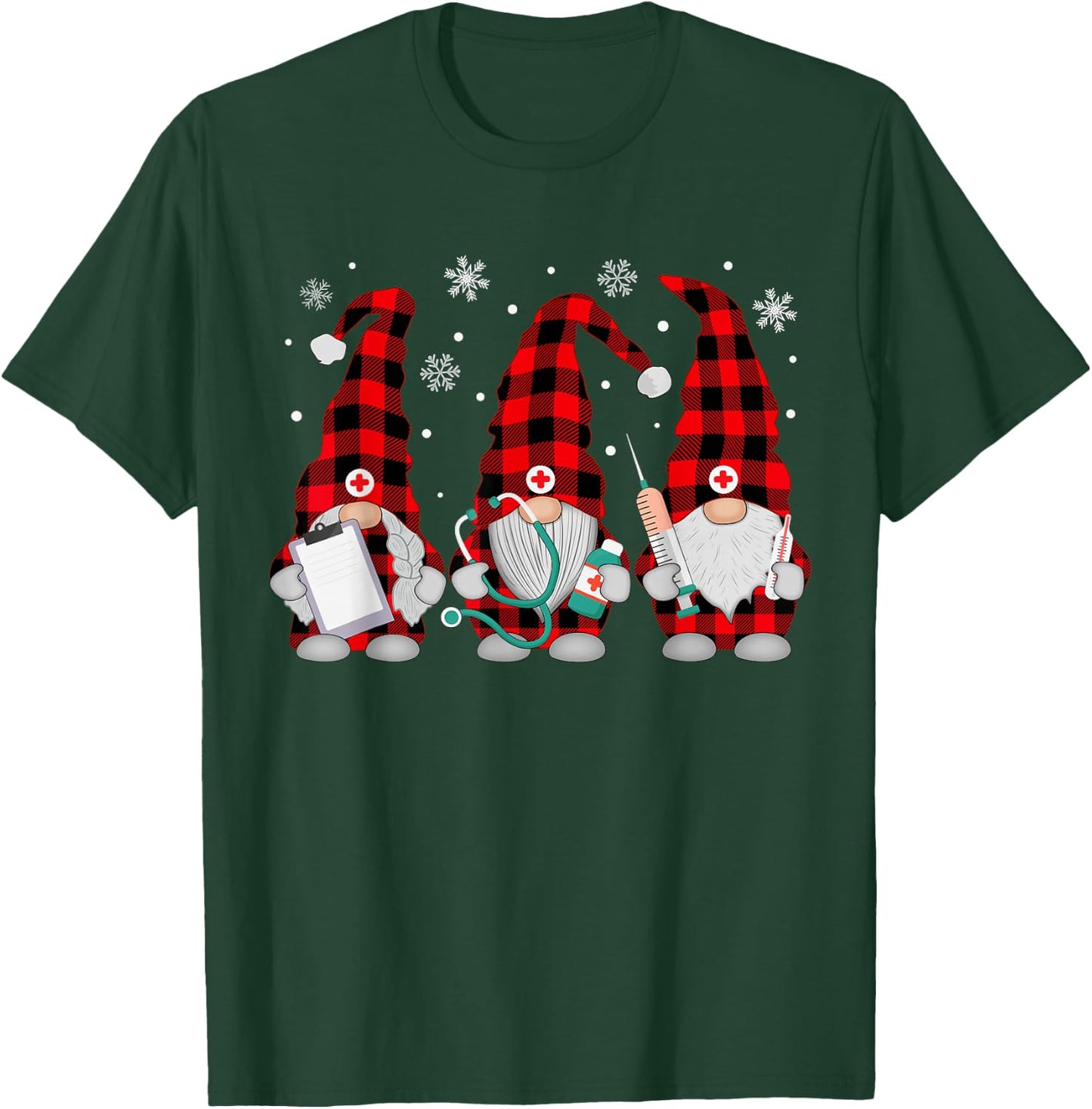 Nurse Christmas Gnome Cute Xmas Red Plaid Nurses Women T-Shirt - T-Shirt | Forest
