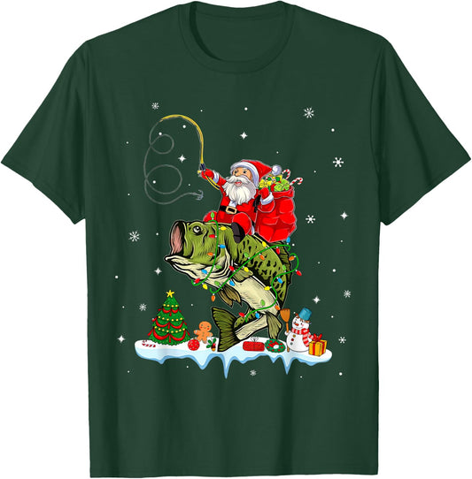 Santa Claus Fishing Christmas Fishing Lover T-Shirt - T-Shirt | Forest