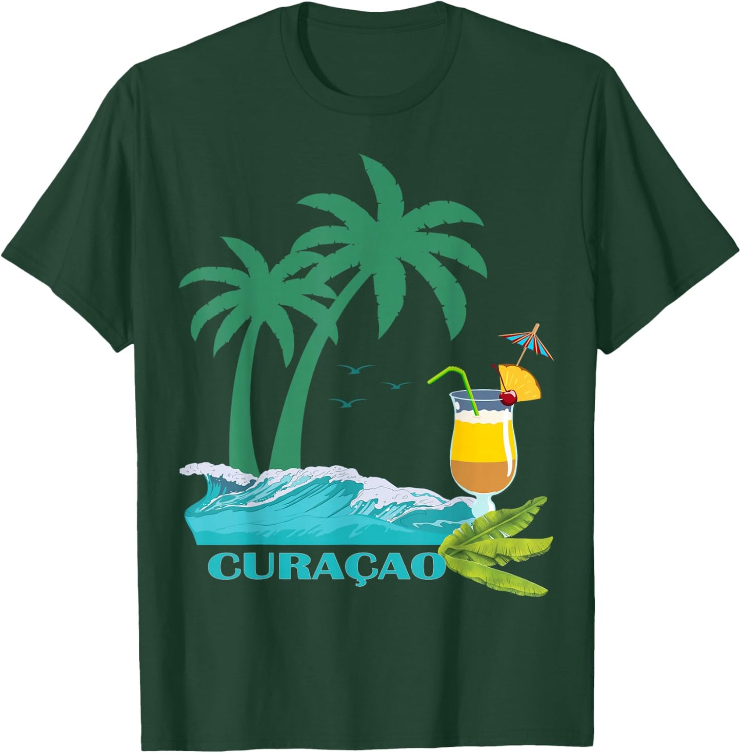 Curacao Palms Cocktail Caribbean Beach Island Souvenir Gift T-Shirt - T-Shirt | Forest