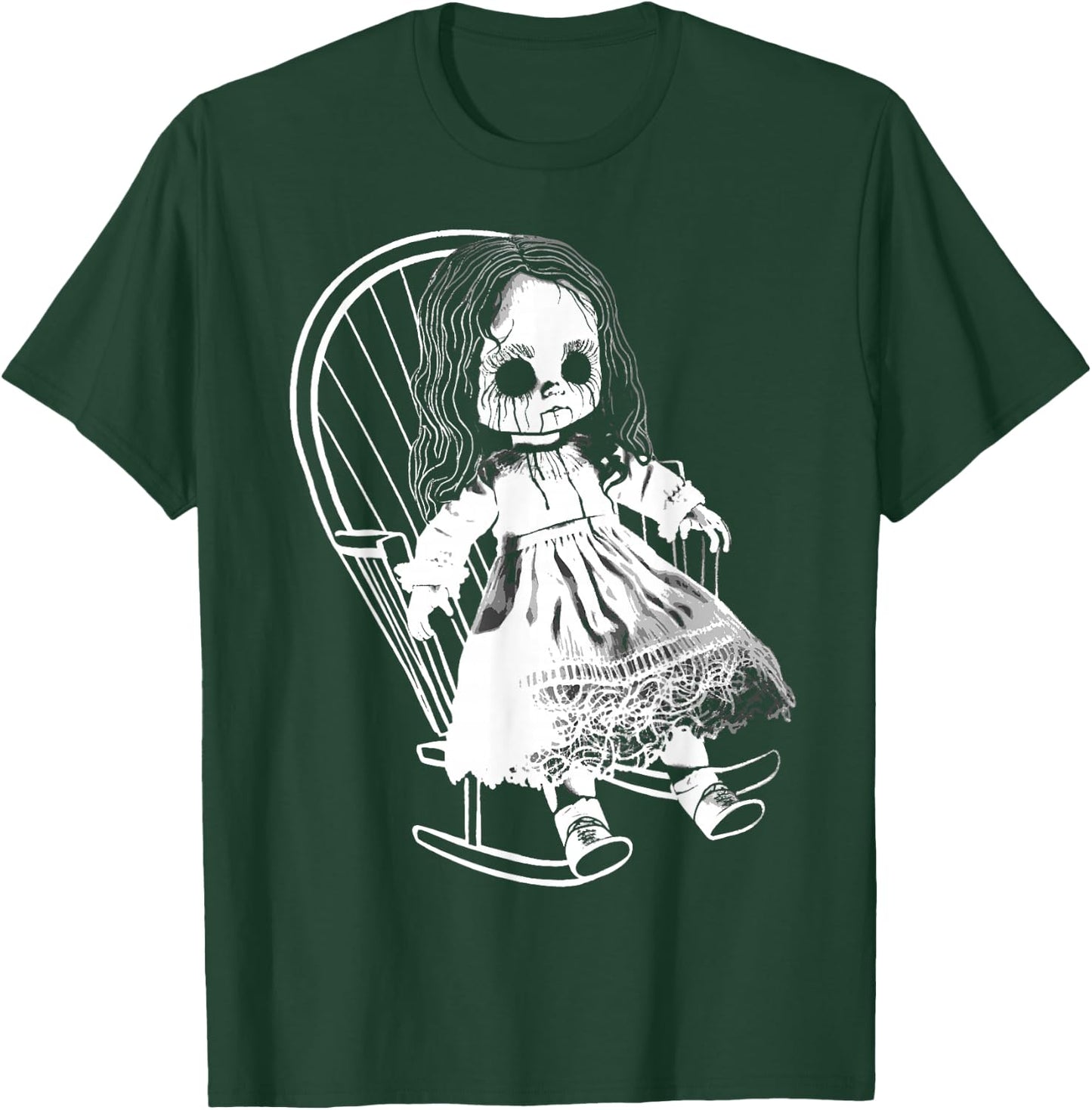 Creepy Nightmare Haunted Horror Doll Sits In Rocking Chair T-Shirt - T-Shirt | Forest
