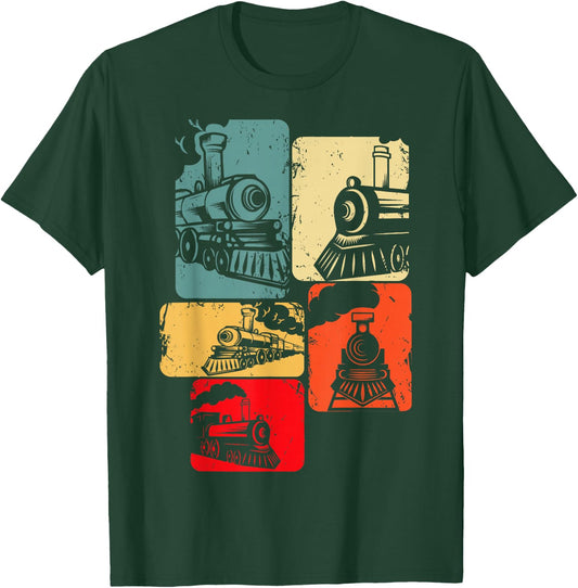 Train Railroad Engineer Railway Steam Train Locomotive T-Shirt - T-Shirt | Forest