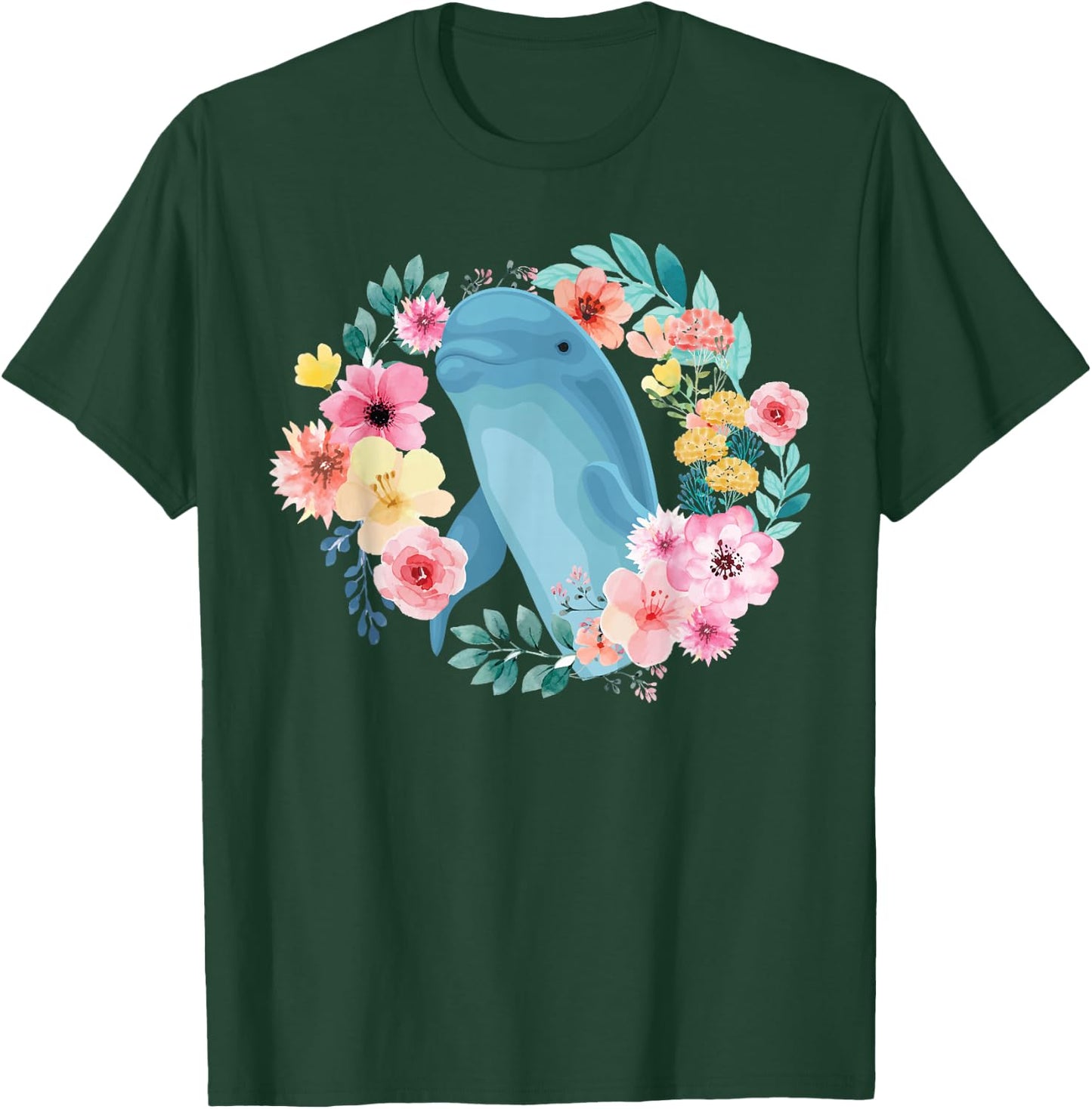 Dolphin Flower Floral T-Shirt - T-Shirt | Forest