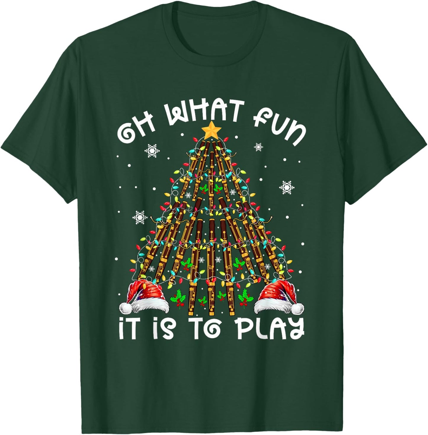 Funny It Is To Play Santa Hats Bassoons Xmas Tree Instrument T-Shirt - T-Shirt | Forest