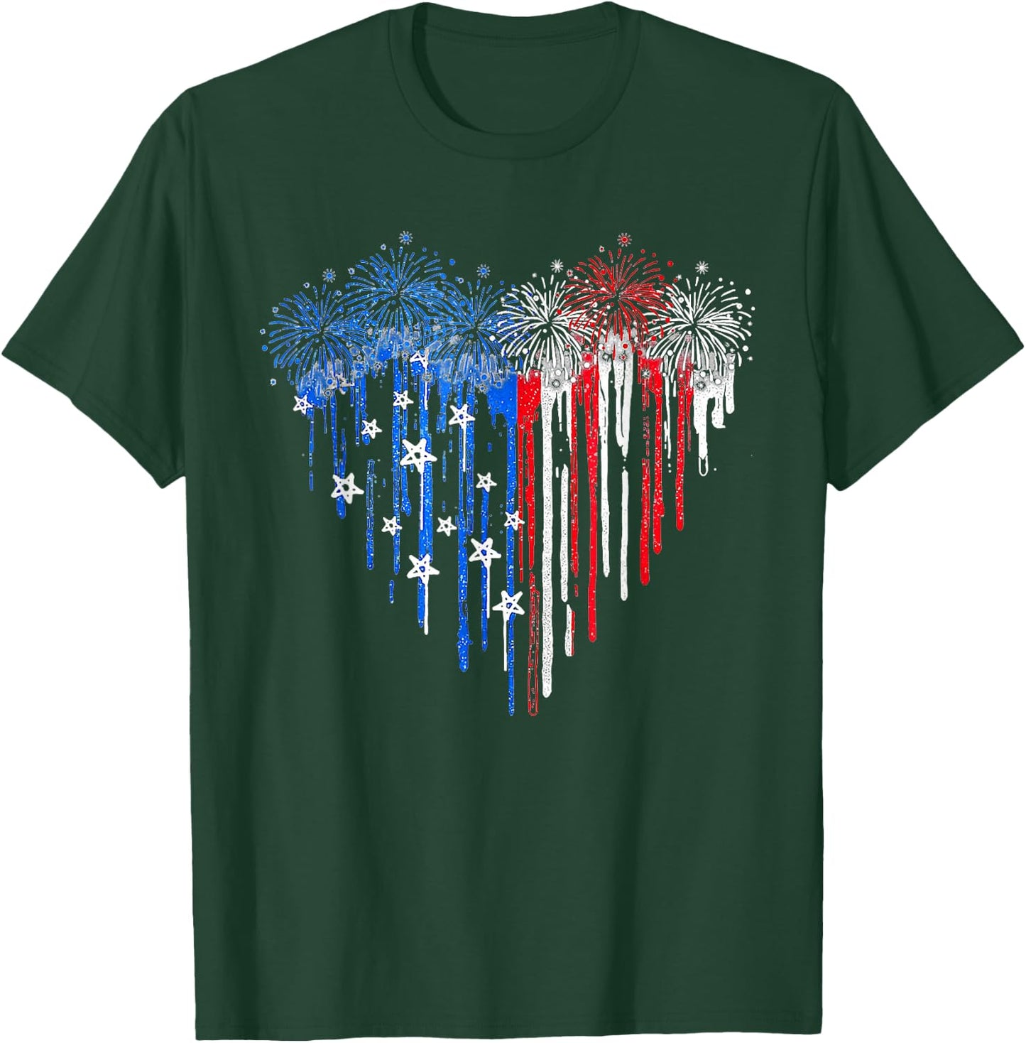 Firework Dripping Heart American Flag 4th Of July Patriotic T-Shirt - T-Shirt | Forest