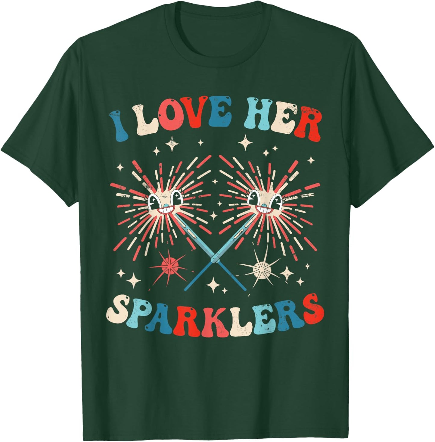 I Love Her Sparklers Funny Matching Couple 4th Of July Men T-Shirt - T-Shirt | Forest