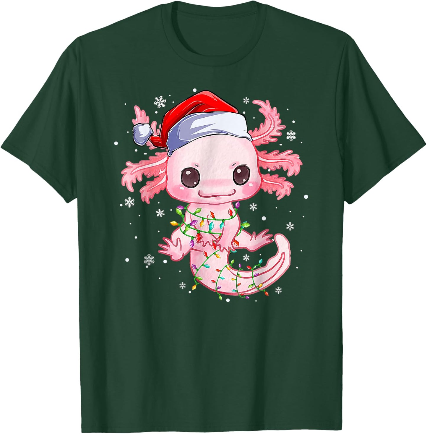 Christmas Axolotl Santa Hat Lights Japanese Cute Anime Xmas T-Shirt - T-Shirt | Forest