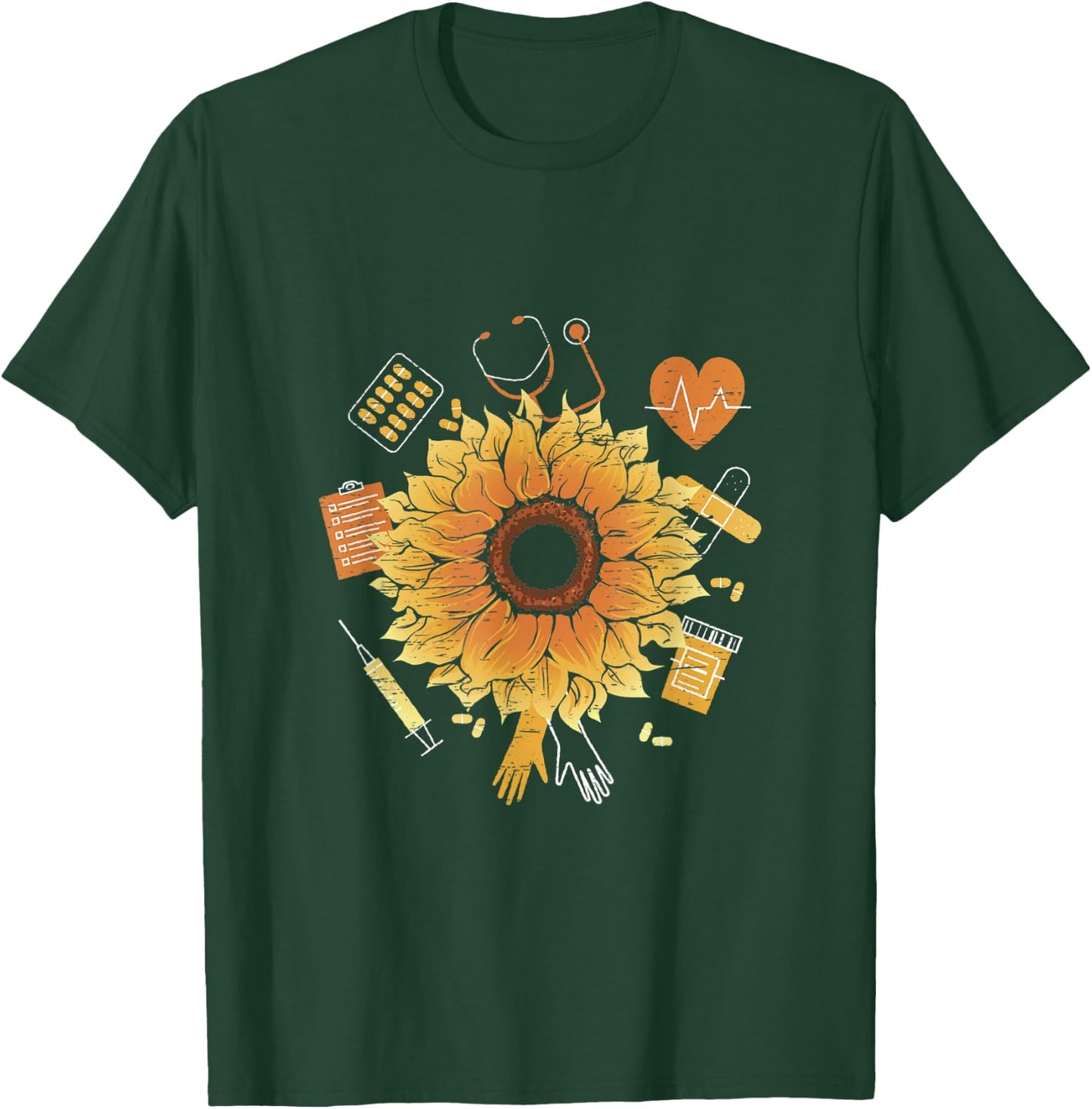 Sunflower Surgeon Treat Patient Hospital Scrub Nurse T-Shirt - T-Shirt | Forest