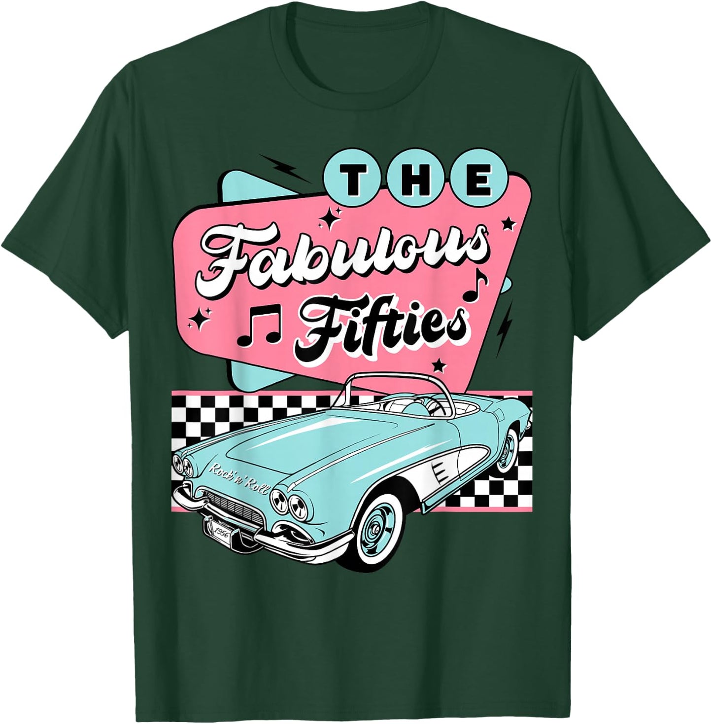 The Fifties 1950s Car Music Checkerboard Rockabilly Sock Hop T-Shirt - T-Shirt | Forest