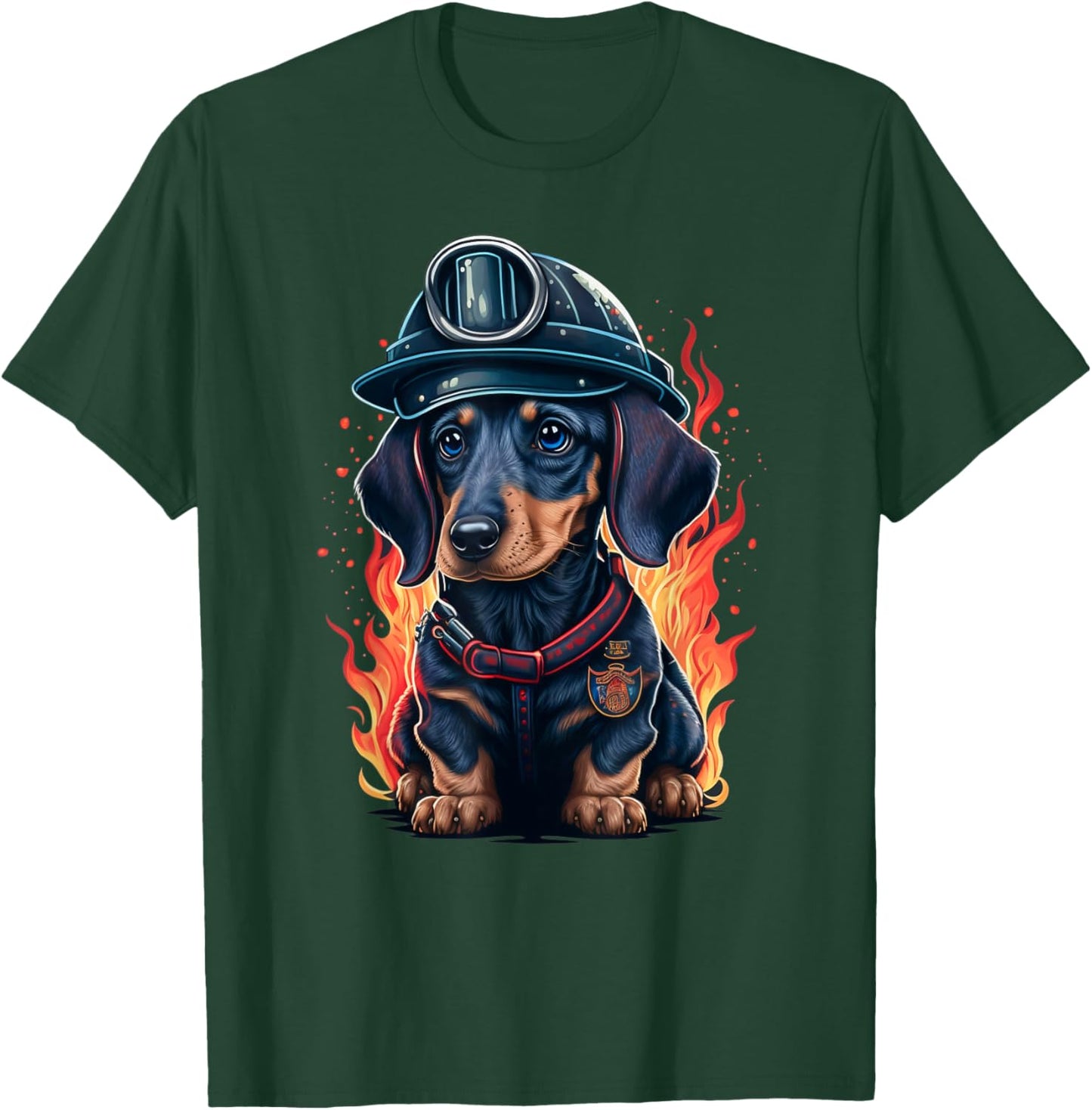 Dachshund Fireman on Firefighter Dachshund T-Shirt - T-Shirt | Forest