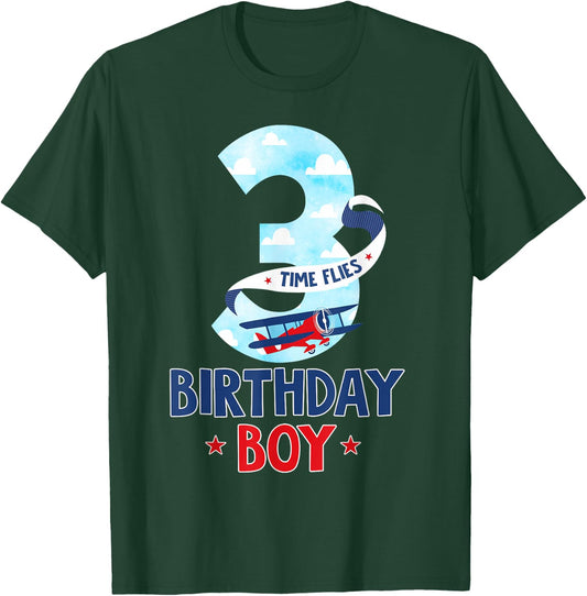 3 Year Old Birthday Outfit Boy Airplane Pilot 3rd Bday T-Shirt - T-Shirt | Forest