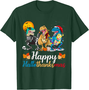 Halloween Thanksgiving Christmas Happy HalloThanksMas T rex T-Shirt - T-Shirt | Forest