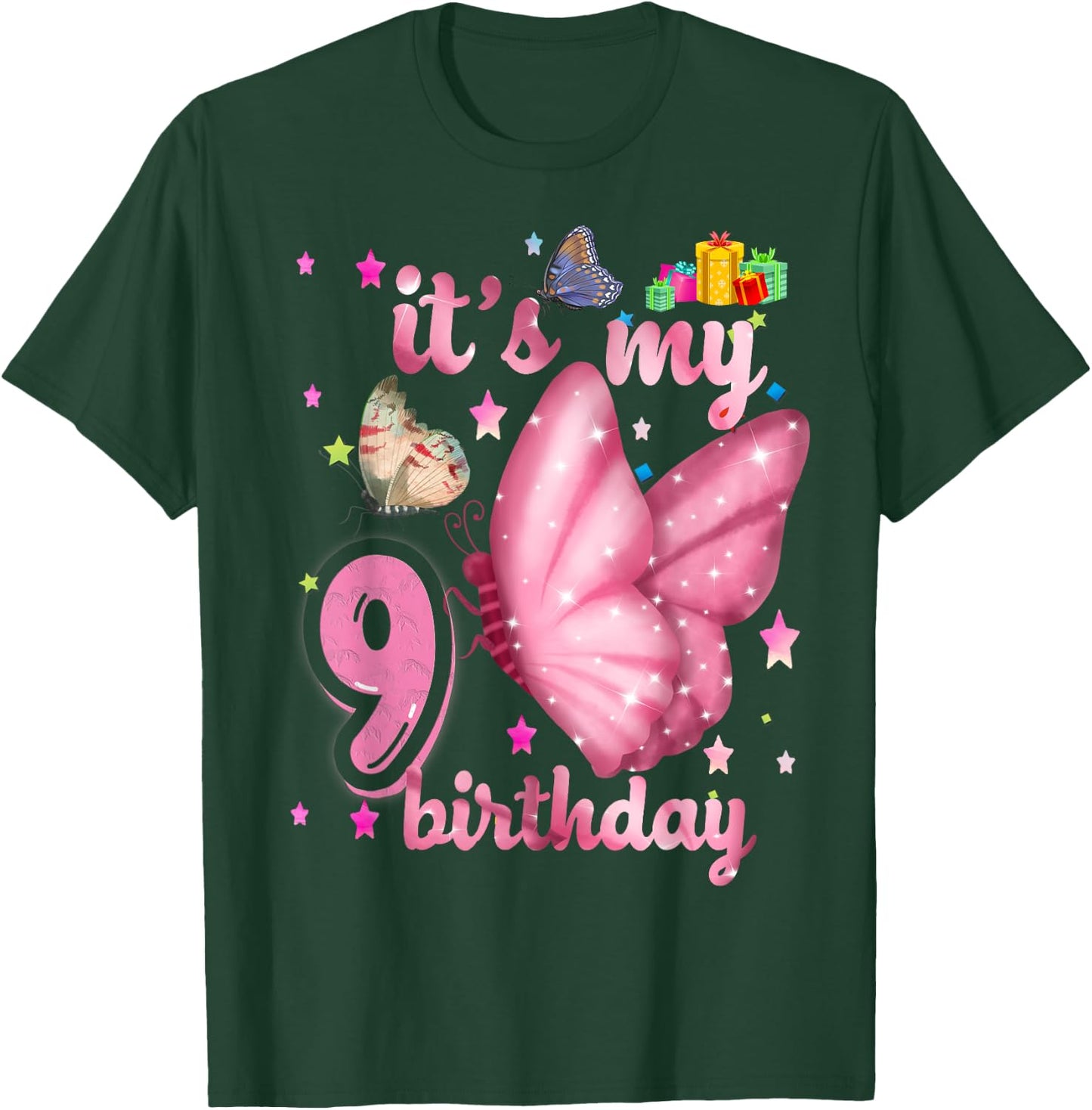 BUTTERFLY Birthday Girl Princess 9th Birthday BUTTERFLY T-Shirt - T-Shirt | Forest