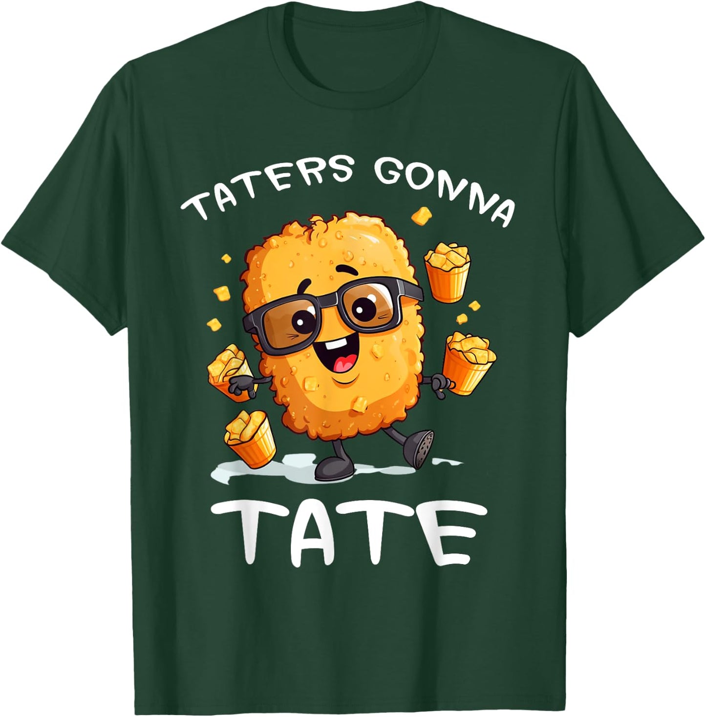 Fast Food Apparel Taters Gonna Tate Funny Potato Squad Vegetarian Tater Tots Black Cartoon Potato T-Shirt - T-Shirt | Forest