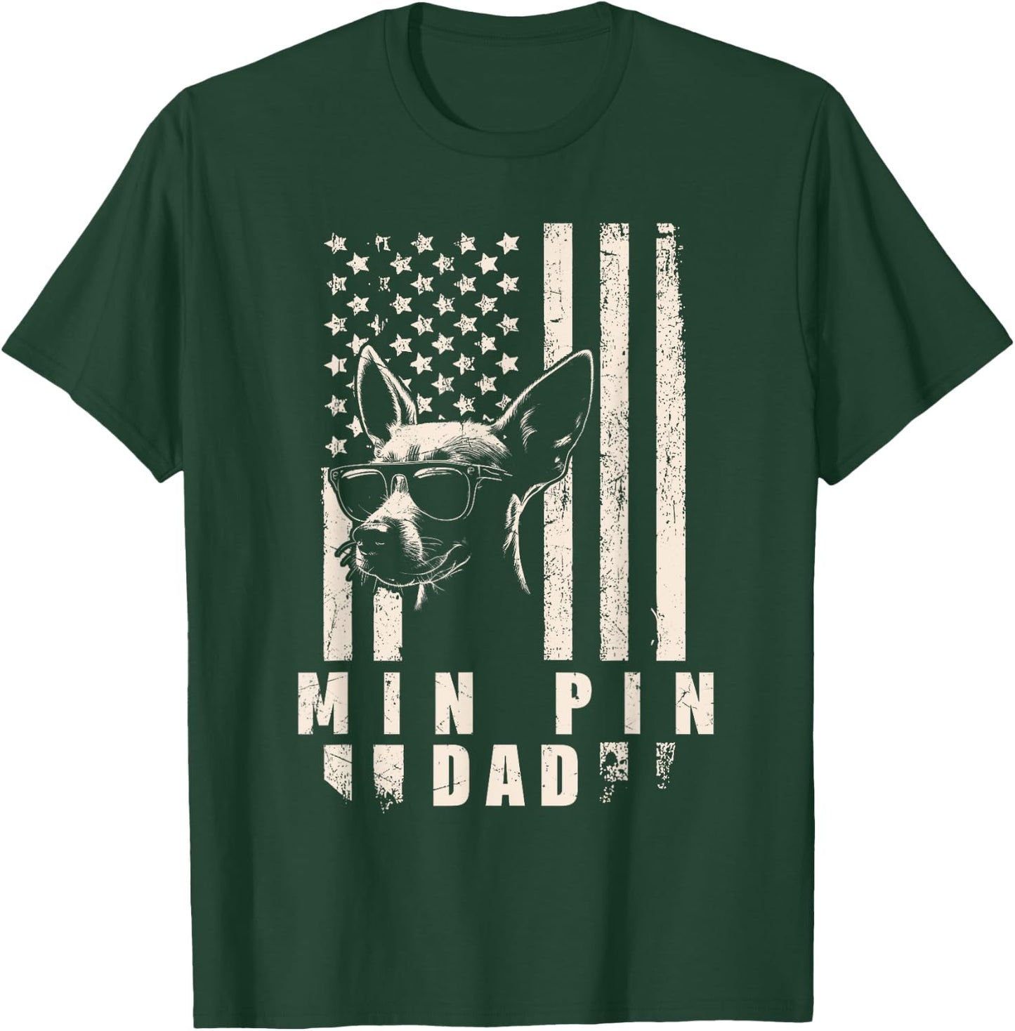 Min Pin Dog Dad American Flag Gifts for Best Father Men Xmas T-Shirt - T-Shirt | Forest
