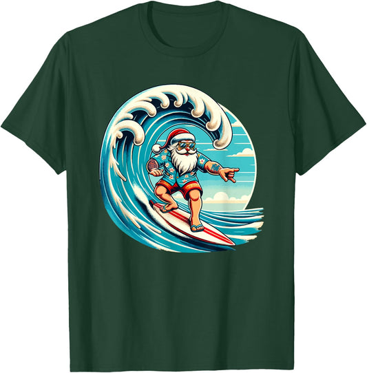 Santa Claus Hawaiian Surfing Christmas Aloha Tropical Xmas T-Shirt - T-Shirt | Forest