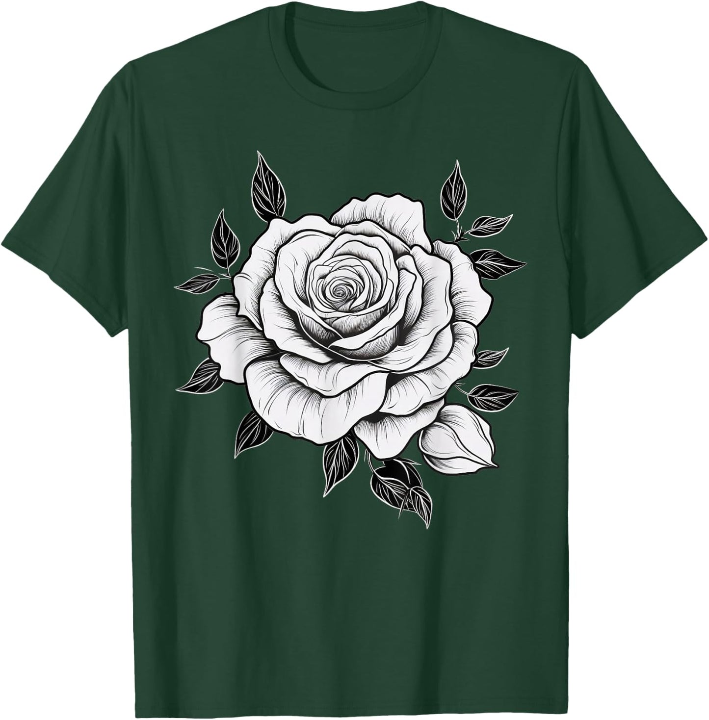 Minimalistic Rose Flower on black and white Rose T-Shirt - T-Shirt | Forest