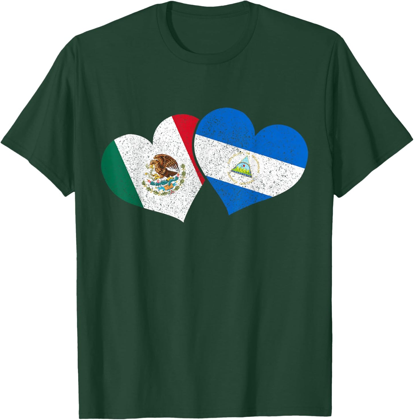 Mexico Nicaragua Hearts Mexican Nicaraguan Flag Pride Nica T-Shirt - T-Shirt | Forest