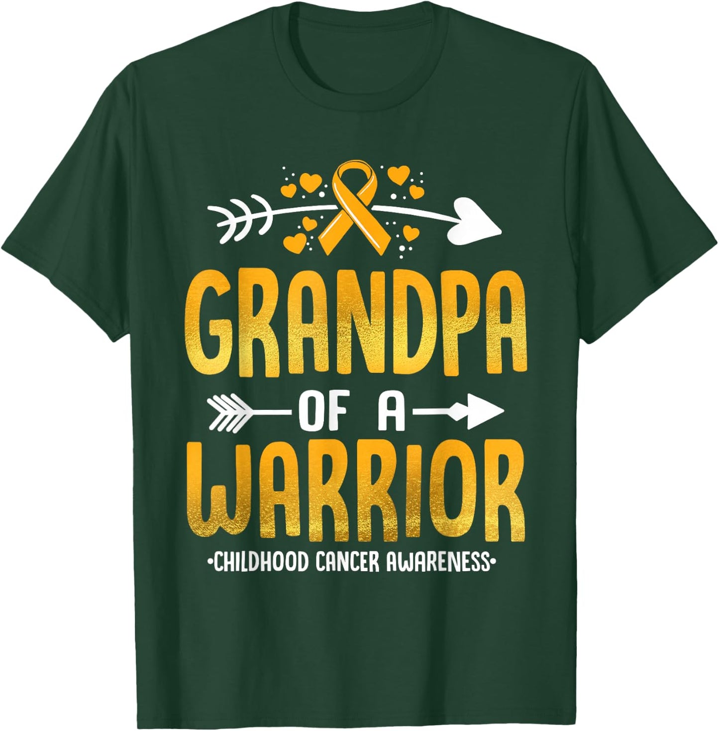 Grandpa Of A Warrior Childhood Cancer Awareness Gold Ribbon T-Shirt - T-Shirt | Forest