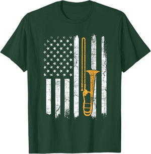 USA American Flag Trombone - Trombonist Music Lover T-Shirt - T-Shirt | Forest