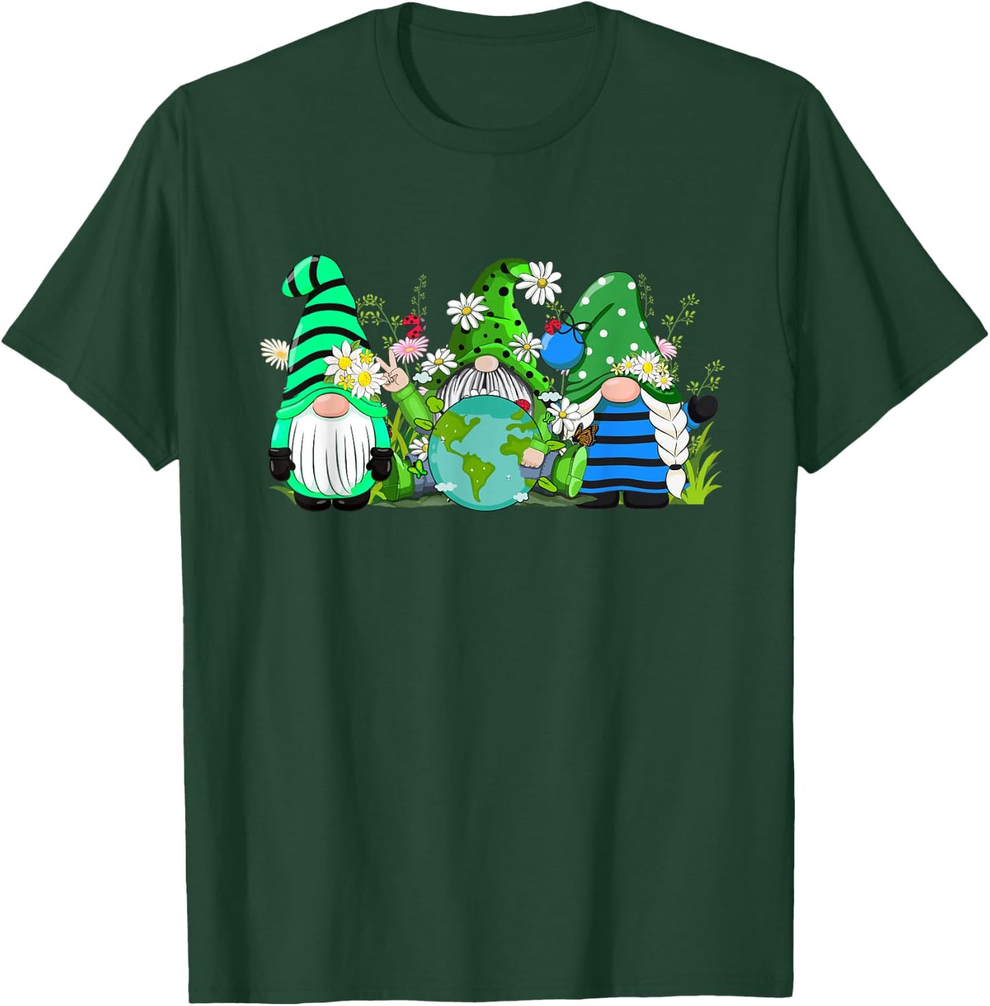 Three Gnomes Daisy Flower Earth Day Funny Gnome Lover T-Shirt - T-Shirt | Forest