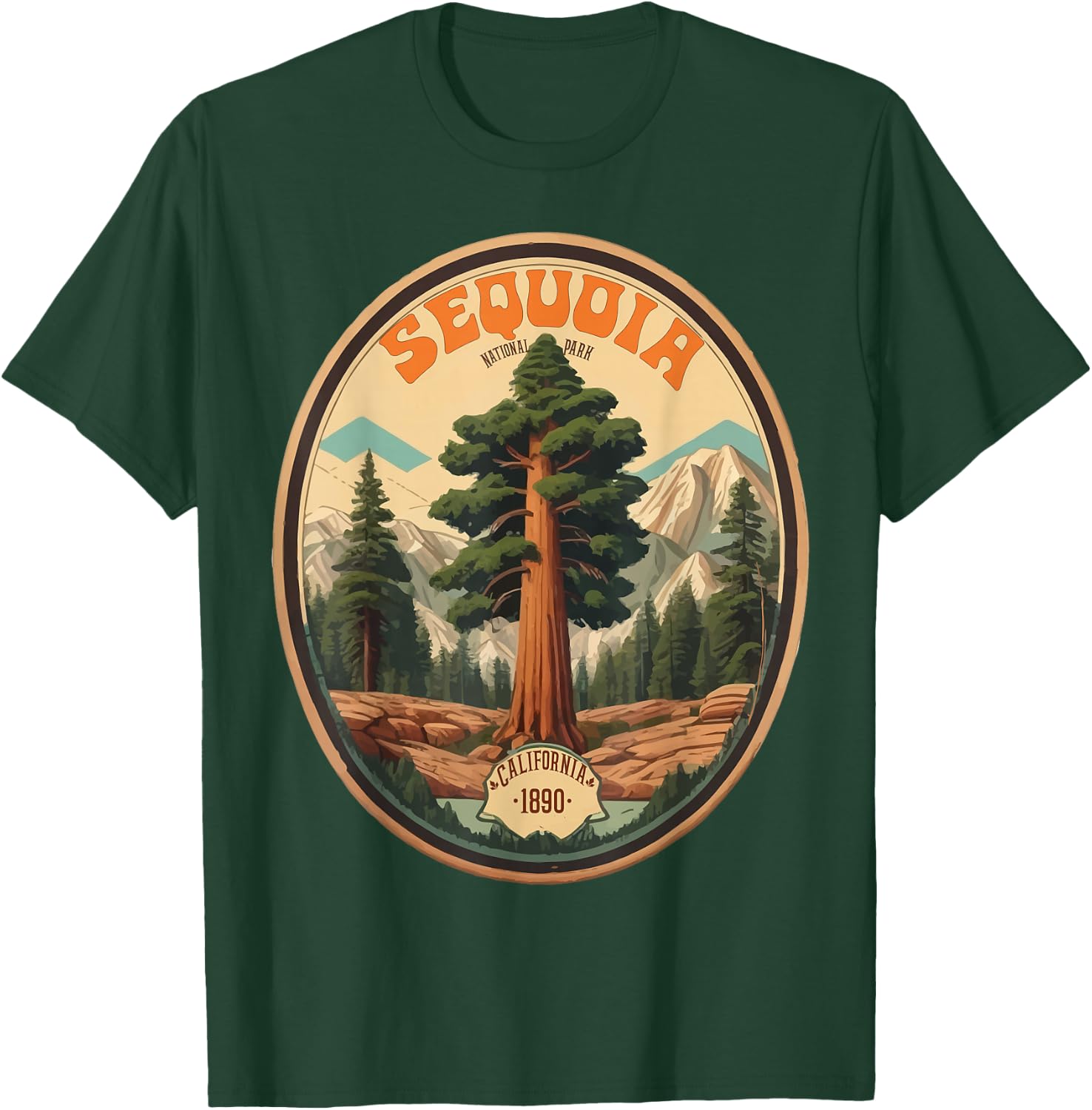 Sequoia National Park Tree Illustration Hiking Retro Badge T-Shirt - T-Shirt | Forest