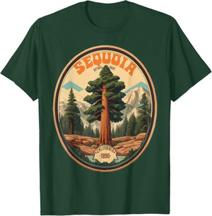 Sequoia National Park Tree Illustration Hiking Retro Badge T-Shirt - T-Shirt | Forest