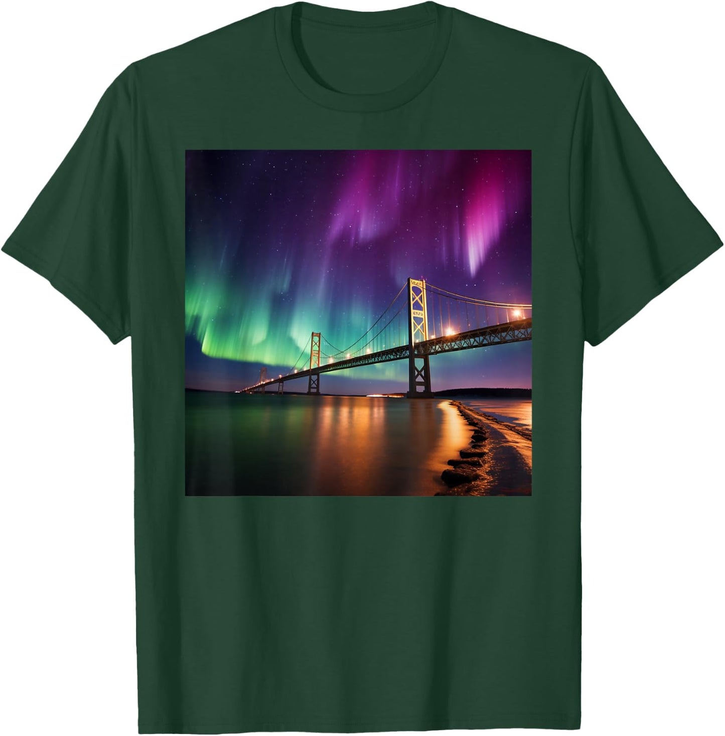 Michigan Northern Lights Mackinac Island Bridge Vacation T-Shirt - T-Shirt | Forest