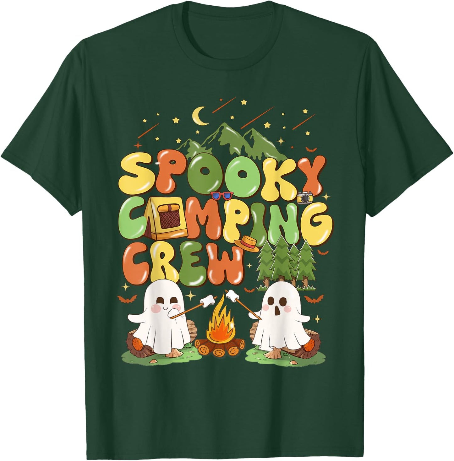 Spooky Camping Crew Halloween Cute Boo Ghost T-Shirt - T-Shirt | Forest