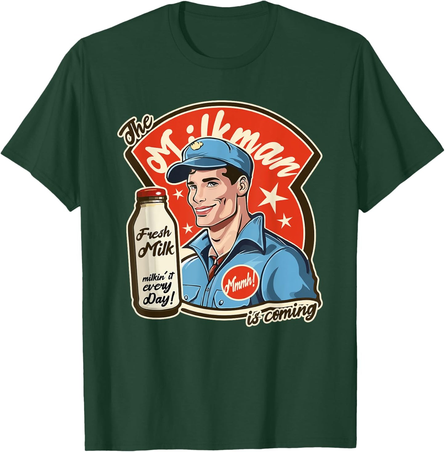 Cool Pop Poster Style 1950s The Milkman Comes Design T-Shirt - T-Shirt | Forest