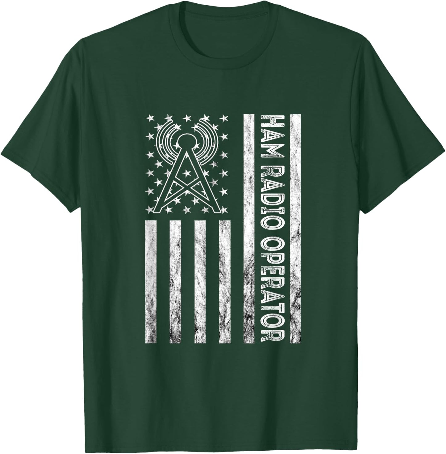 Ham Radio Operator Amateur Radio Vintage American Flag USA T-Shirt - T-Shirt | Forest