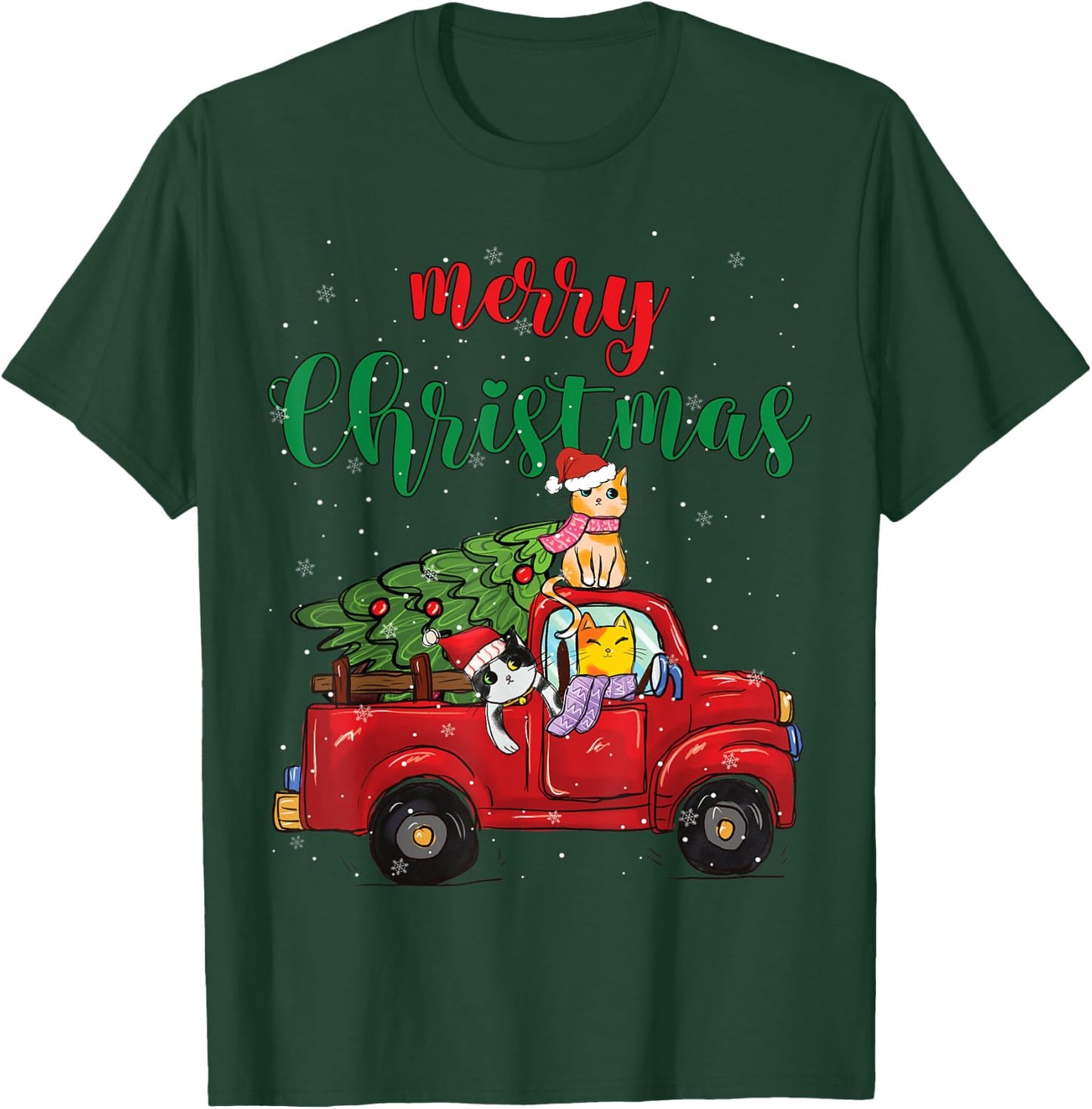 Merry Christmas Outfit Cats Truck Christmas T-Shirt - T-Shirt | Forest