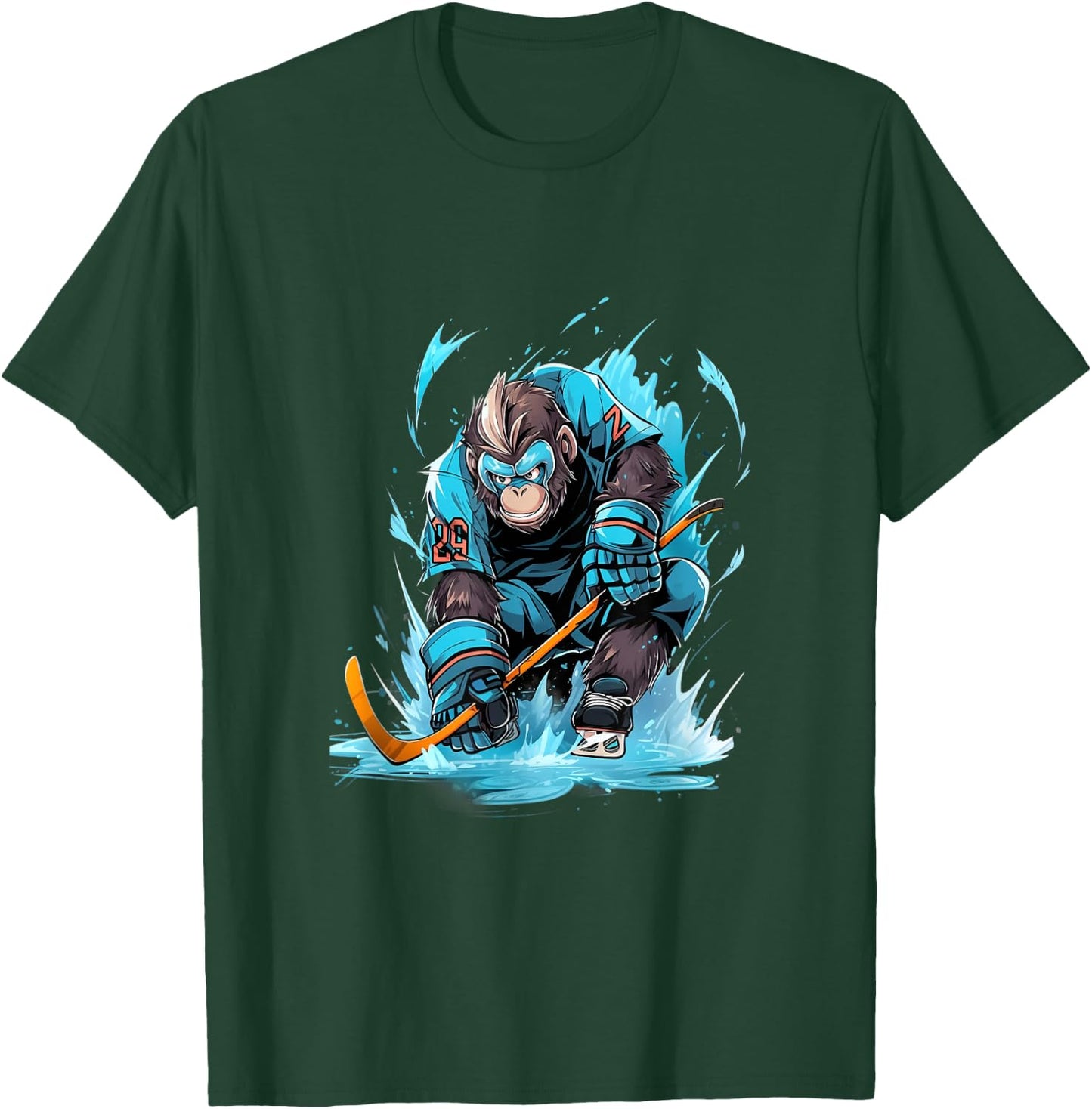 Monkey Ice Hockey Player Hockey Stick Goalkeeper T-Shirt - T-Shirt | Forest