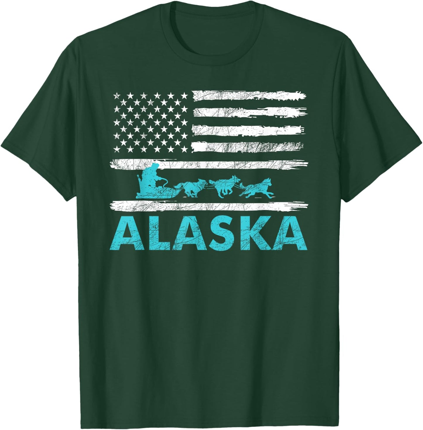 Alaska Sled Dogs Mushing Dog Racing Sledding USA Flag Musher T-Shirt - T-Shirt | Forest