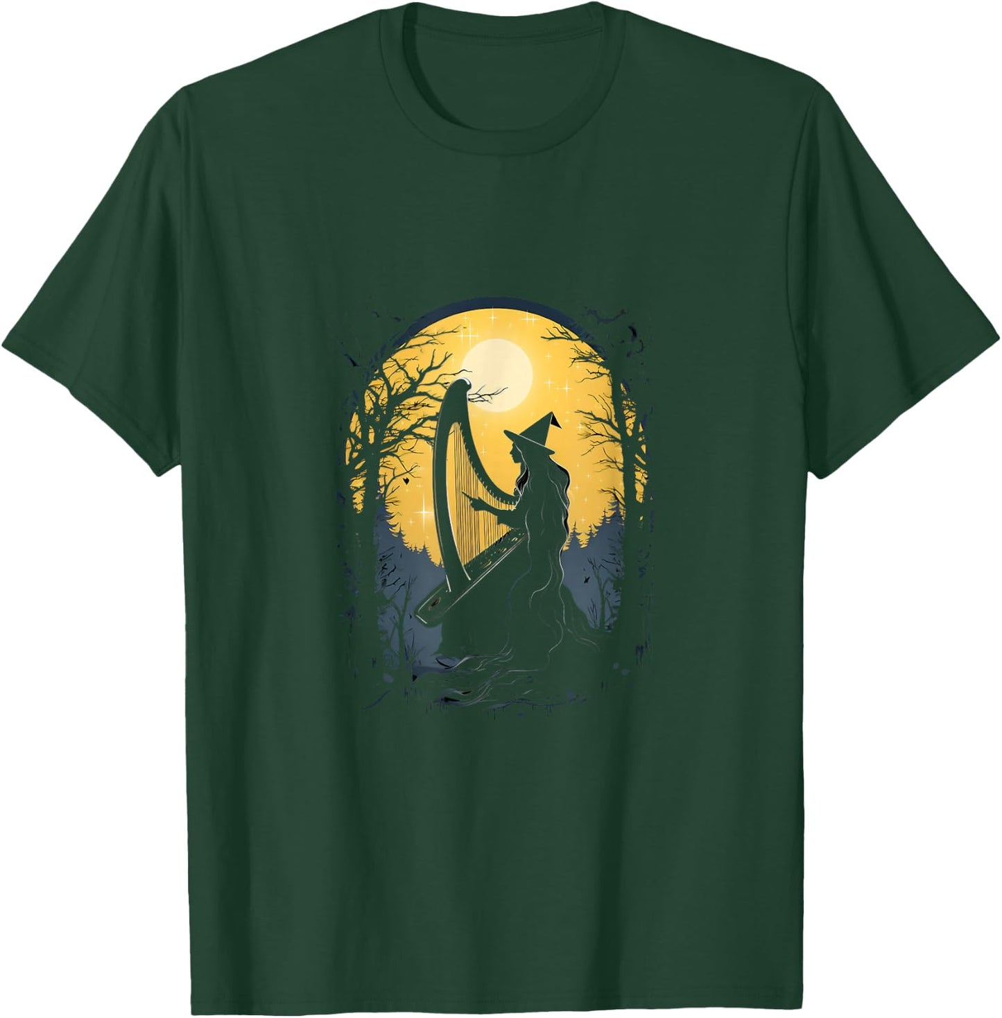 Witch Playing Harp Halloween Harpist Harp Player T-Shirt - T-Shirt | Forest